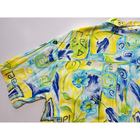 VTG L'Homme Loop Collar Shirt Rayon Abstract Water Color Print Button Up Large - Picture 9 of 15